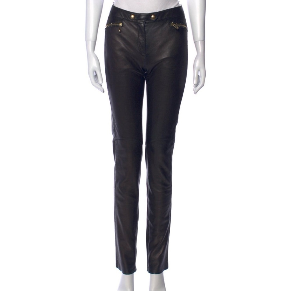 Vintage Roberto Cavalli Black Leather Skinny Pants with Gold Hardware